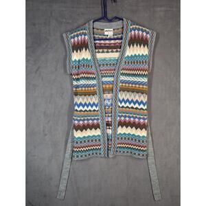 Montage Cardigan Women's Medium Belted Sweater Southwest Aztec Sleeveless Vtg